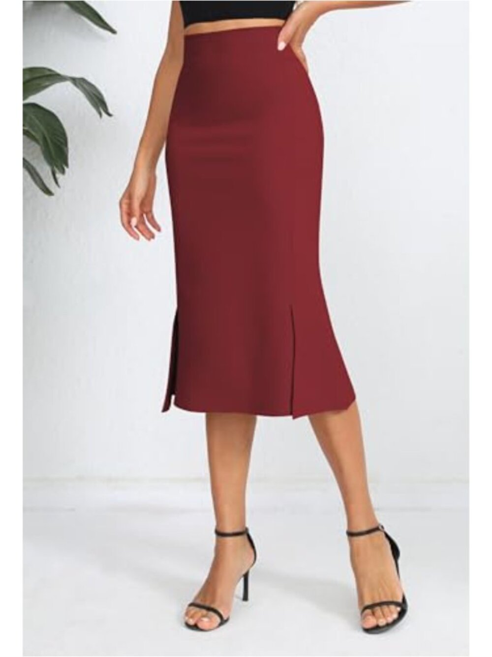 Women's Stretch Fishtail Pencil Skirt High Waist Midi - Picture 2 of 5